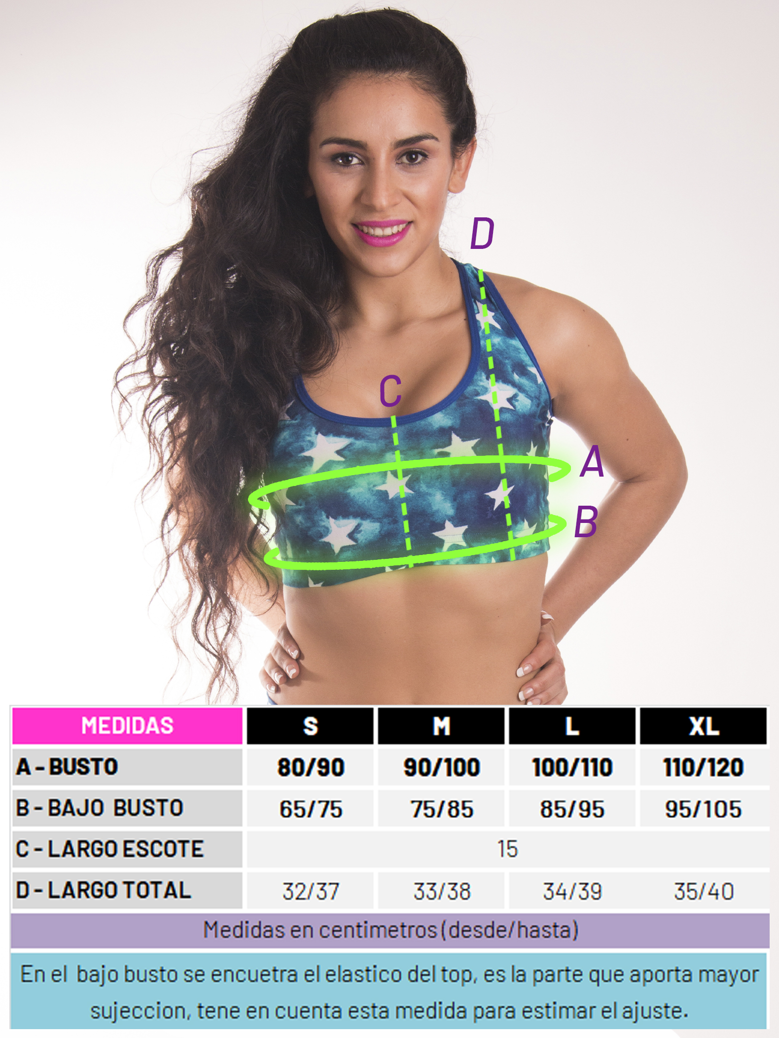 Talles y medidas de top amal